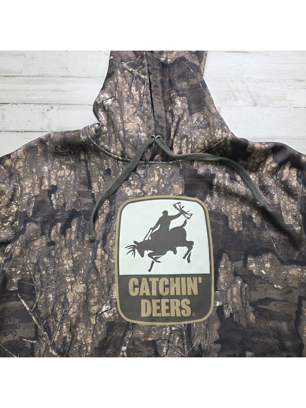 Catchin Deers Hoodie Sweatshirt Realtree Timber Camouflage Hunting Winter - XL